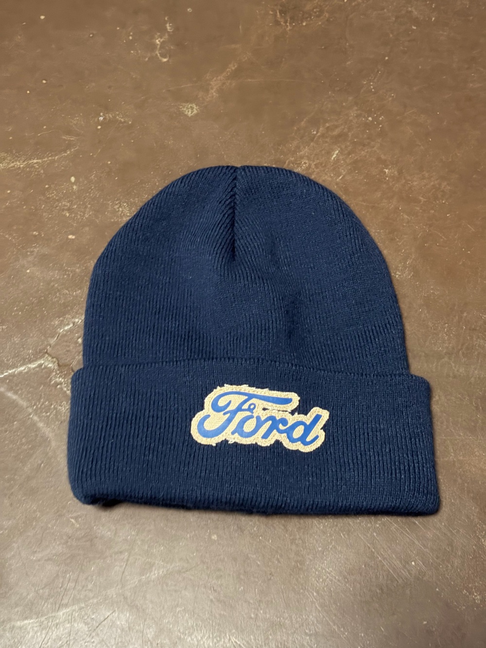 Ford Dark Blue Ribbed Beanie with White Logo